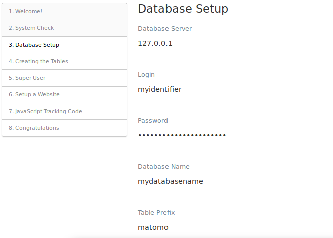 Matomo MySQL-Datenbank einrichten