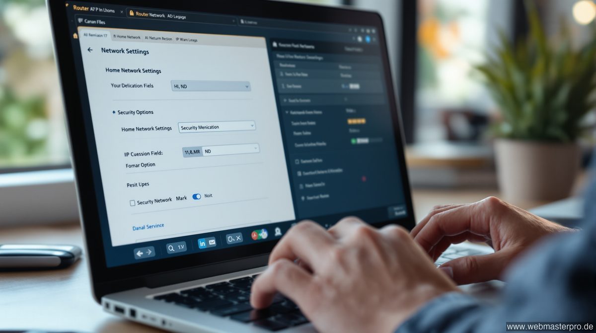 Hände beim Konfigurieren der Router-Netzwerkeinstellungen über 192.168.1.1 am Laptop