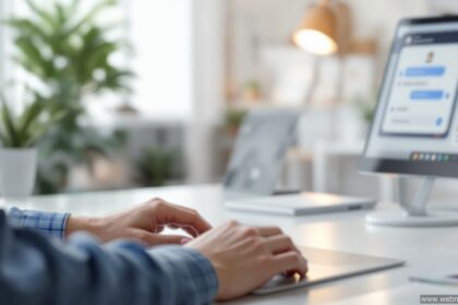 Chatroom one Login – Person meldet sich auf einem Laptop in einer Online-Chat-Plattform an