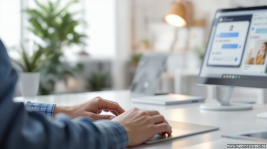 Chatroom one Login – Person meldet sich auf einem Laptop in einer Online-Chat-Plattform an