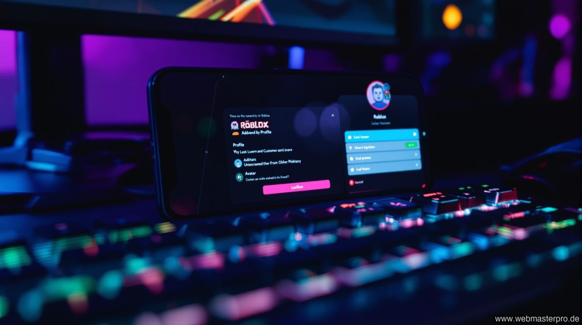 Nahaufnahme von RGB-Tastatur und Smartphone mit Roblox Profil und Benutzernamen-Ideen