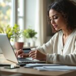 Creation L Kundenkonto Login – Frau meldet sich sicher im Online-Portal an