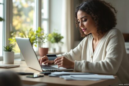 Creation L Kundenkonto Login – Frau meldet sich sicher im Online-Portal an