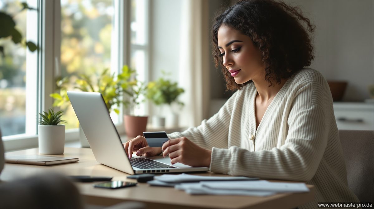 Creation L Kundenkonto Login – Frau meldet sich sicher im Online-Portal an