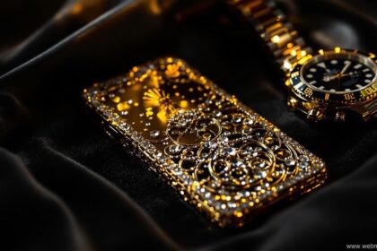 Das teuerste Handy der Welt – mit Diamanten und Gold verziertes Luxus-Smartphone auf schwarzem Samt