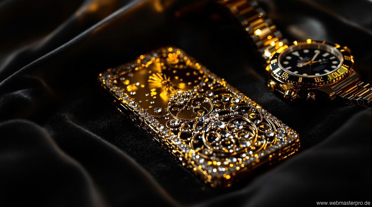 Das teuerste Handy der Welt – mit Diamanten und Gold verziertes Luxus-Smartphone auf schwarzem Samt