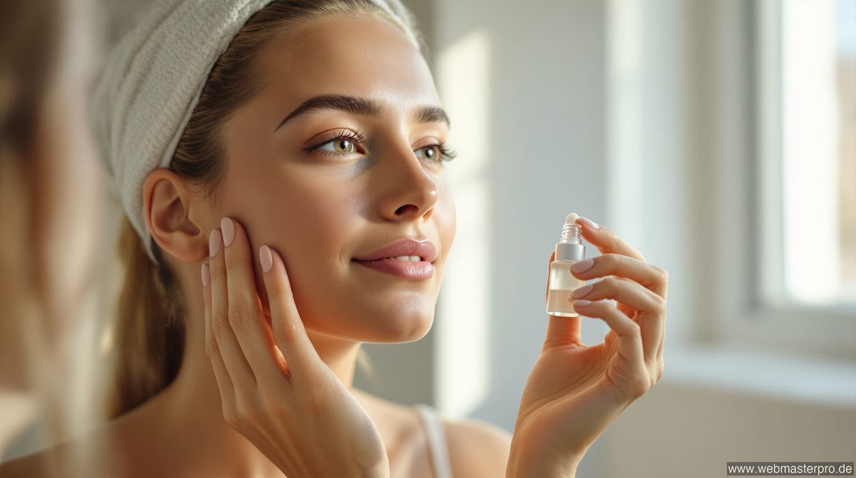 Frau trägt Serum der Brand onmyskin auf – natürliche Hautpflege-Routine