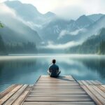 Person sitzt entspannt an einem ruhigen Bergsee ohne Smartphone – Digital Detox Urlaub in der Natur