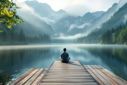 Person sitzt entspannt an einem ruhigen Bergsee ohne Smartphone – Digital Detox Urlaub in der Natur