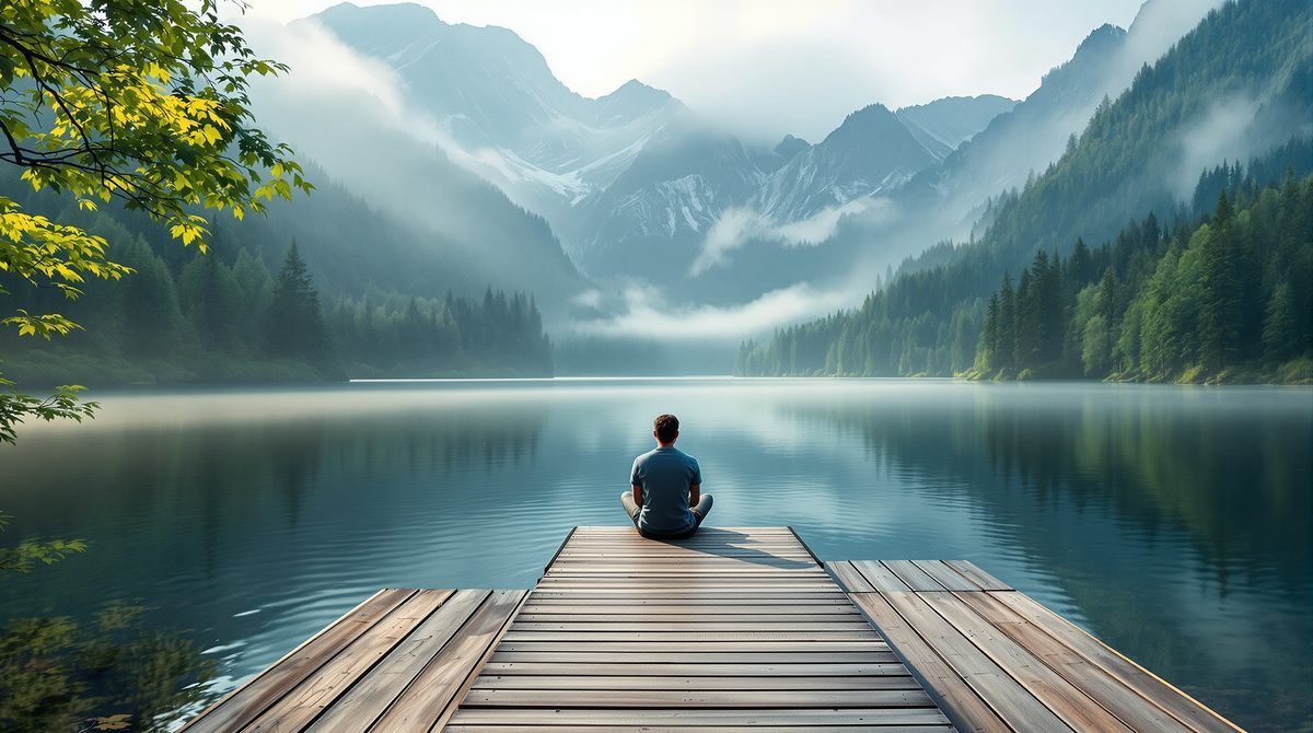 Person sitzt entspannt an einem ruhigen Bergsee ohne Smartphone – Digital Detox Urlaub in der Natur