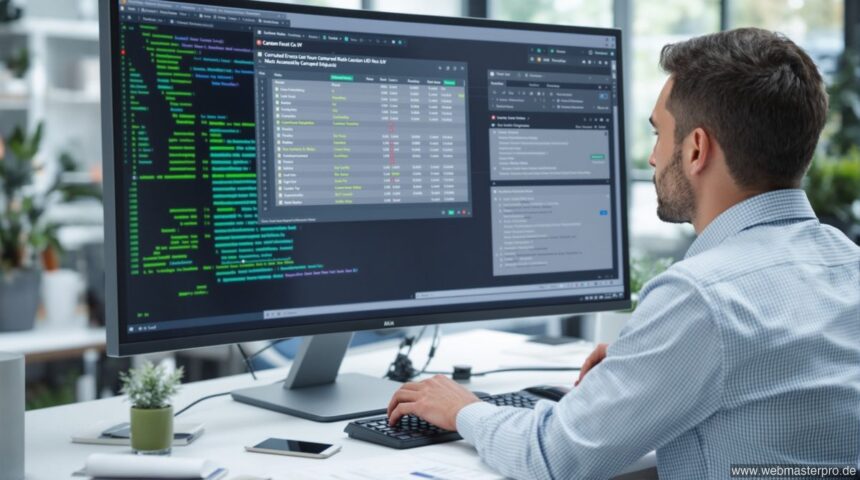 Büromitarbeiter analysiert beschädigte Excel-Datei auf Monitor mit Fehlermeldung