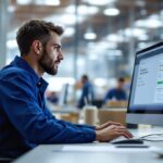 Flaschenpost Mitarbeiter Login – Mitarbeiter am Computer im Lager-Büro