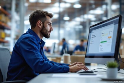 Flaschenpost Mitarbeiter Login – Mitarbeiter am Computer im Lager-Büro