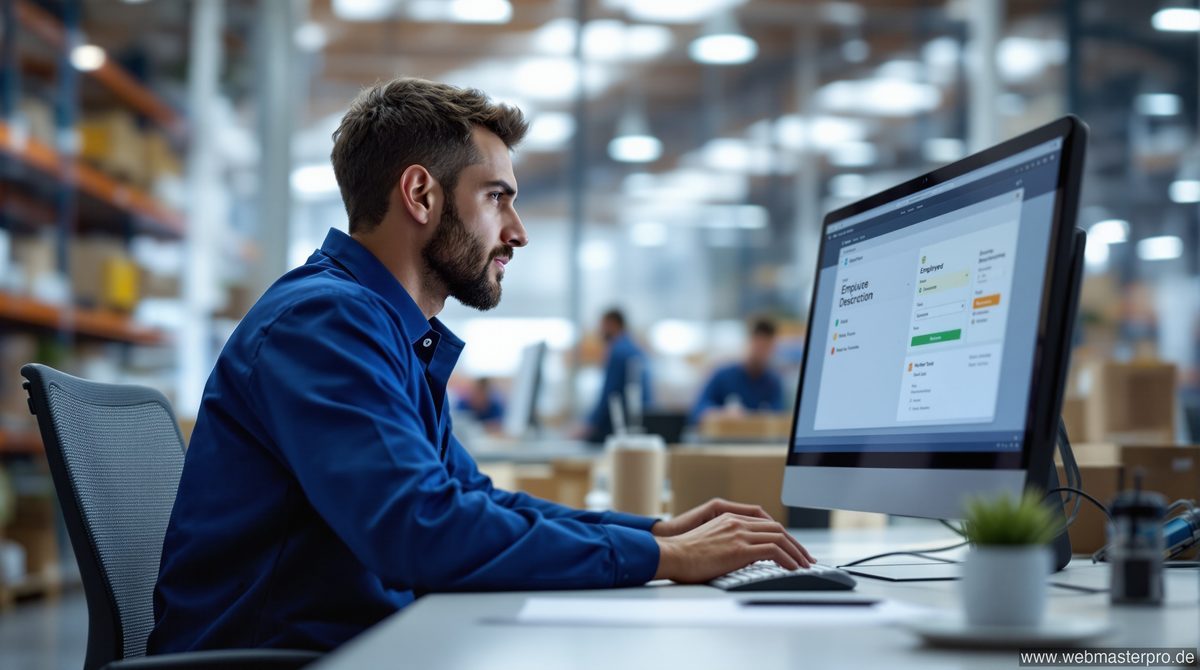 Flaschenpost Mitarbeiter Login – Mitarbeiter am Computer im Lager-Büro