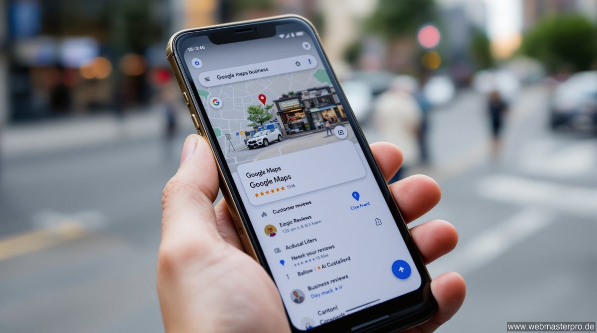 Smartphone mit Google Maps Unternehmensprofil und Kundenbewertungen