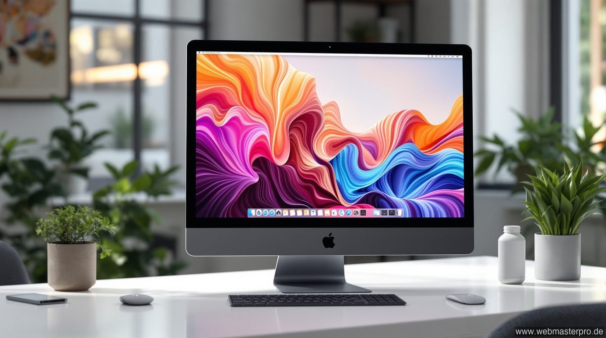iMac 2025 mit M4 Chip auf modernem Schreibtisch – schlankes Design mit 24-Zoll Retina-Display