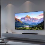 LG G4 65 Zoll OLED Fernseher an der Wand montiert im modernen Wohnzimmer