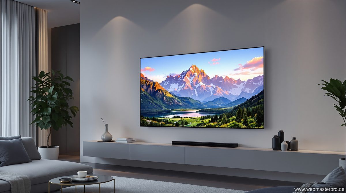 LG G4 65 Zoll OLED Fernseher an der Wand montiert im modernen Wohnzimmer