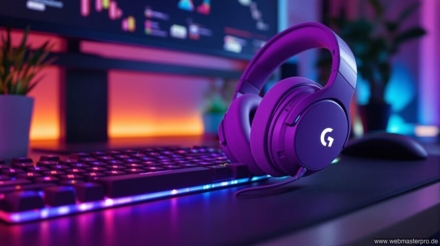 Logitech G733 kabelloses Gaming Headset auf einem Gaming-Schreibtisch mit RGB-Beleuchtung