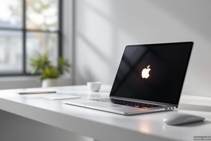 MacBook Pro 2025 auf einem modernen Schreibtisch mit natürlichem Tageslicht