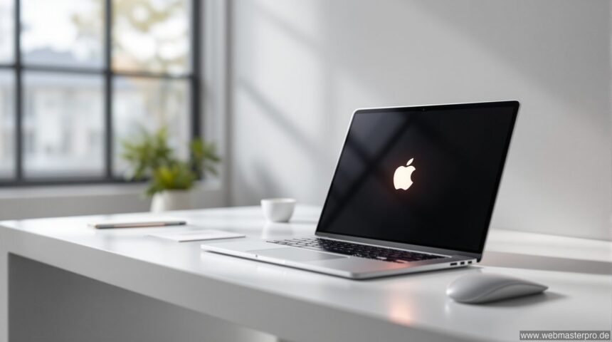 MacBook Pro 2025 auf einem modernen Schreibtisch mit natürlichem Tageslicht
