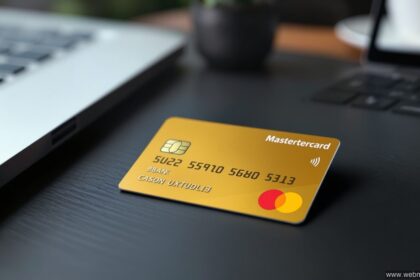 MC EUR PLUX ISSUING – Mastercard Kreditkarte auf Schreibtisch mit Kontoauszug im Hintergrund