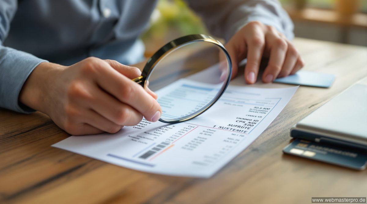 Person prüft Kontoauszug auf unbekannte Abbuchung MC EUR PLUX ISSUING