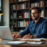 Online Marketing Bücher auf dem Schreibtisch eines Marketing-Experten