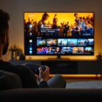 PlayStation Plus Mitgliedschaft – Spieler mit PS5 DualSense Controller vor TV