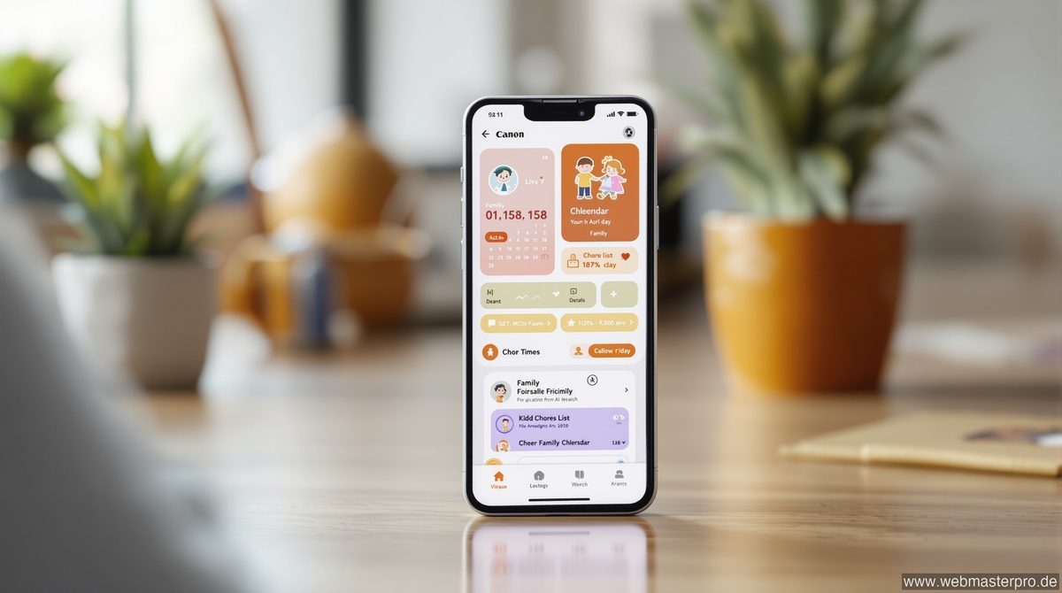Pomeloyou GmbH App-Oberfläche auf Smartphone mit Familienkalender und Aufgabenliste