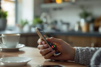 Person hält Smartphone mit unbekannter österreichischer Nummer – Spam-Anrufe aus Österreich erkennen