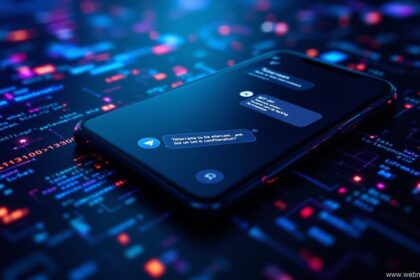 Televend Login – Telegram-Bot-Interface auf Smartphone mit verschlüsselten Datenströmen im Hintergrund