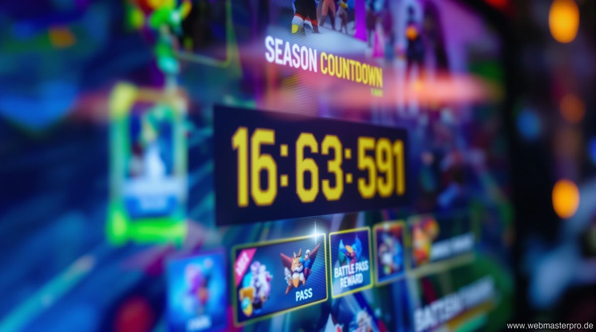 Fortnite Season Countdown auf einem Gaming-Bildschirm mit Battle Pass Belohnungen