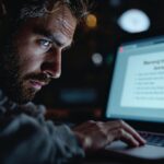 Warning About Kopmatelatv – Person schaut besorgt auf Laptop-Bildschirm mit Sicherheitswarnung