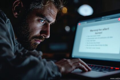 Warning About Kopmatelatv – Person schaut besorgt auf Laptop-Bildschirm mit Sicherheitswarnung