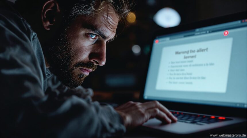 Warning About Kopmatelatv – Person schaut besorgt auf Laptop-Bildschirm mit Sicherheitswarnung