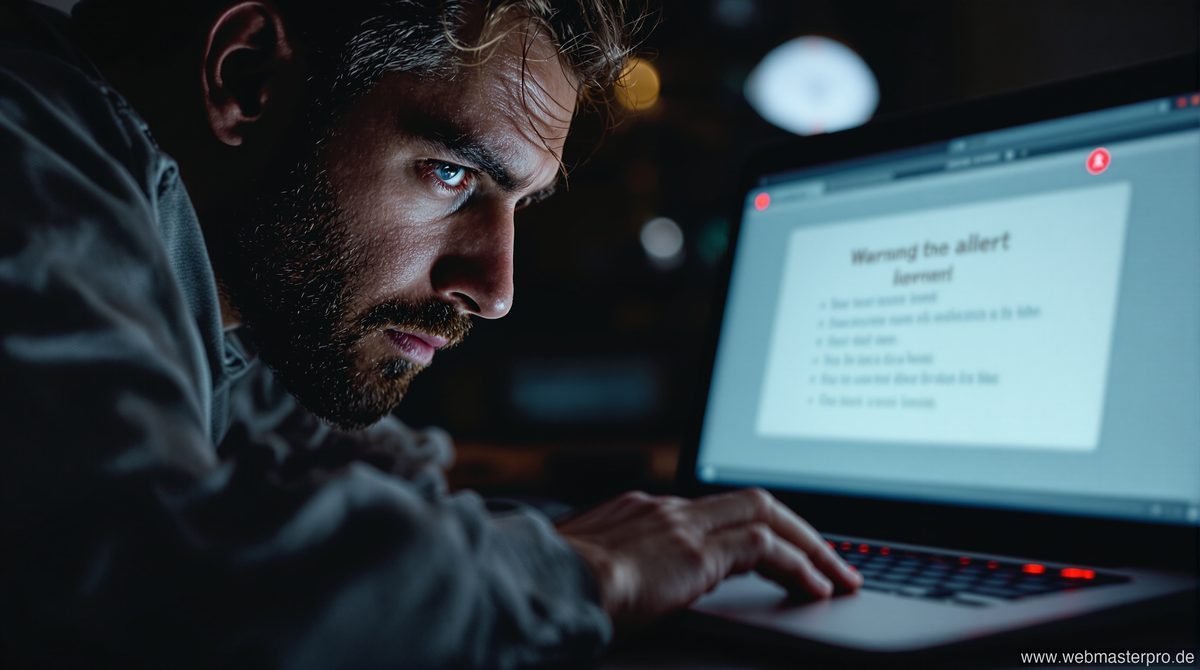 Warning About Kopmatelatv – Person schaut besorgt auf Laptop-Bildschirm mit Sicherheitswarnung