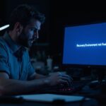 Windows-Fehler: Wiederherstellungsumgebung nicht gefunden – Techniker am Laptop