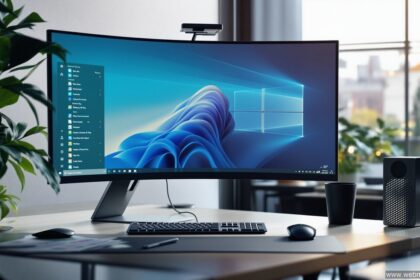 Windows 10 Pro auf einem modernen Desktop-PC im professionellen Büroumfeld
