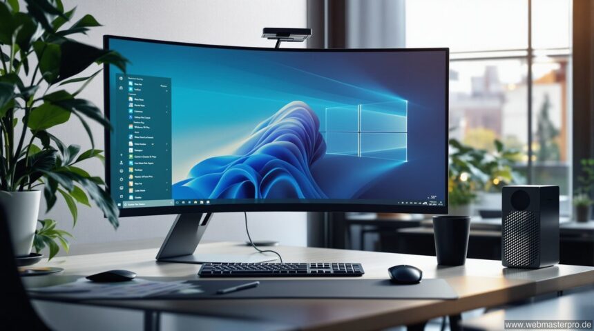 Windows 10 Pro auf einem modernen Desktop-PC im professionellen Büroumfeld