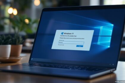 Windows 11 Key Aktivierungsdialog auf modernem Laptop-Bildschirm