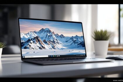 Windows Spotlight Sperrbildschirm mit atemberaubendem Landschaftsfoto auf modernem Laptop