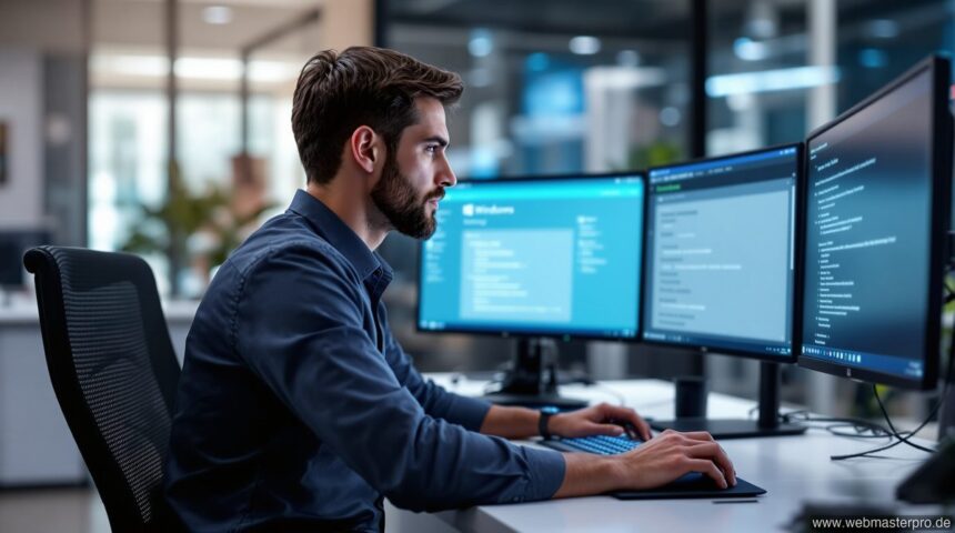 Windows Update deaktivieren – IT-Techniker an modernem Arbeitsplatz mit Windows-Einstellungen auf dem Bildschirm