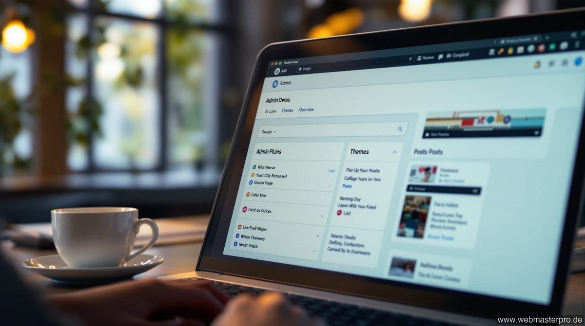WordPress Admin-Dashboard auf einem Laptop-Bildschirm mit Plugins und Themes