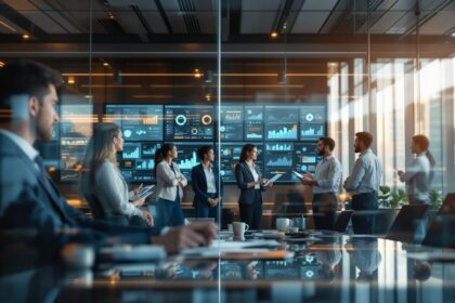 Digitales Team bespricht KI und Cloud Trends für Unternehmen 2026 in modernem Glasofficebüro