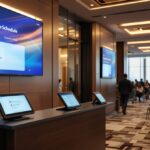 Digitalisierung Eventbranche – moderner Veranstaltungssaal mit digitaler Technologie und LED-Anzeigen