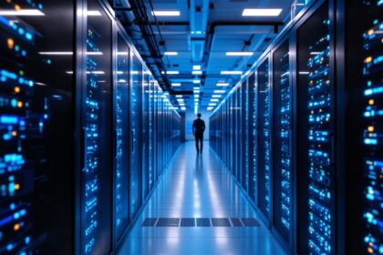 Serverraum mit blauem Licht als Symbol für digitale Trends 2027
