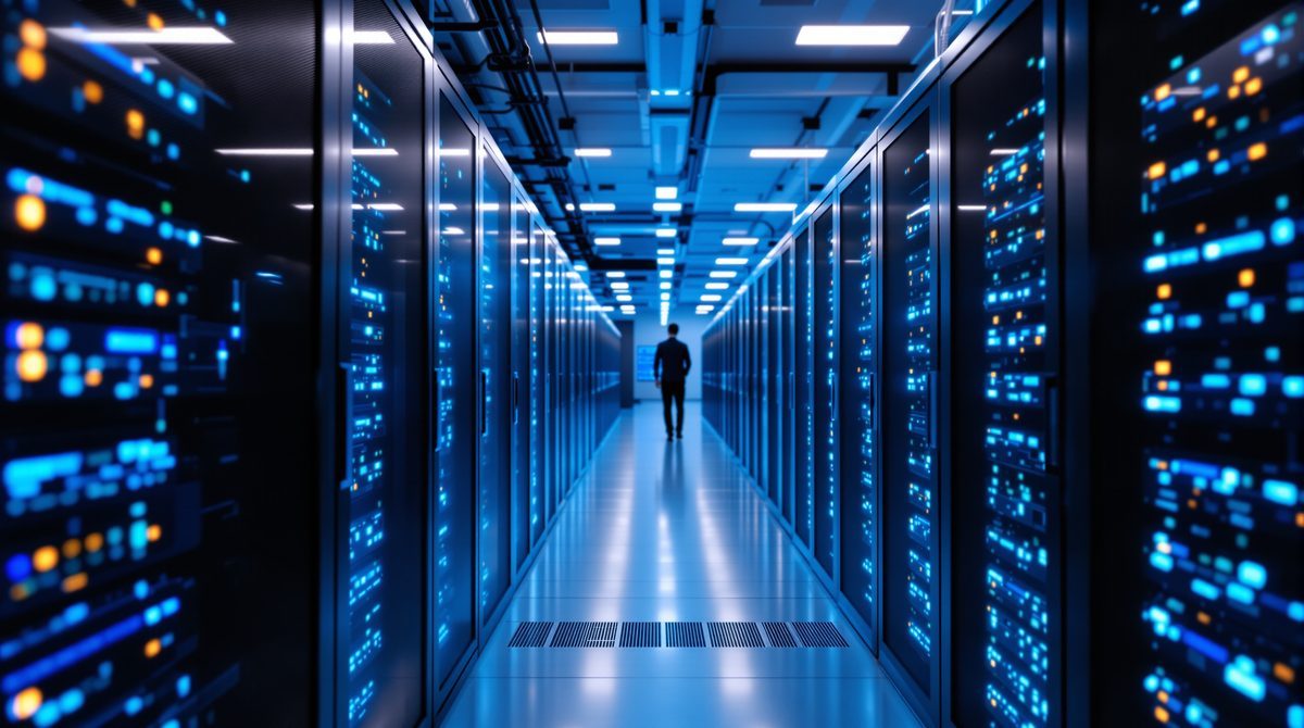 Serverraum mit blauem Licht als Symbol für digitale Trends 2027